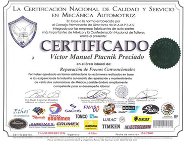Certificacion Naciona de Calidad y Servicio en Mecanica Automotriz